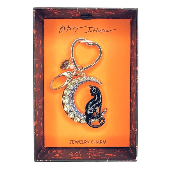 Betsey Johnson Cat Moon Bag Charm Keychain - Picture 1 of 7
